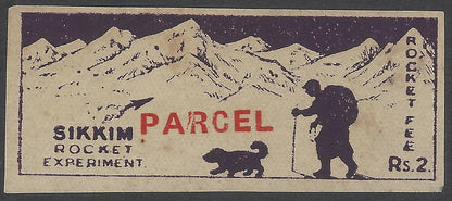 AOP India Sikkim Rocket Experiment ROCKET FEE Rs.2 violet label ovpt PARCEL