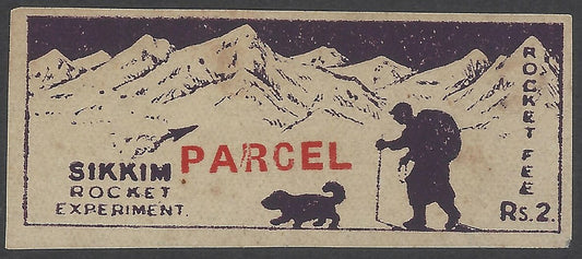 AOP India Sikkim Rocket Experiment ROCKET FEE Rs.2 violet label ovpt PARCEL