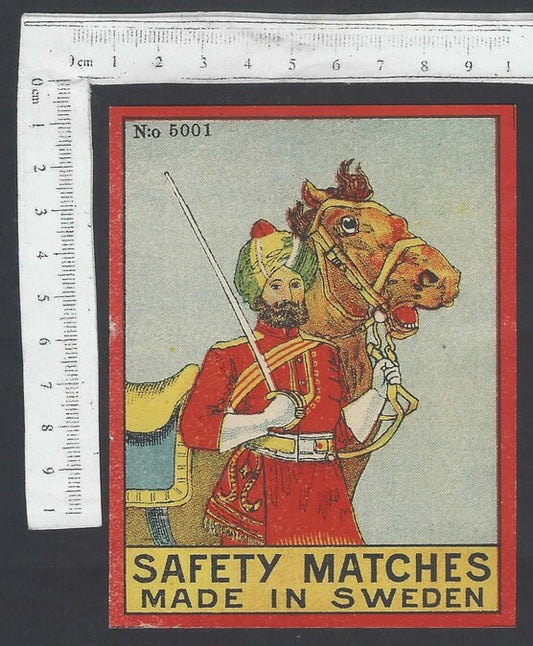 AOP India vintage packet size label Sardar & Horse Made in Sweden