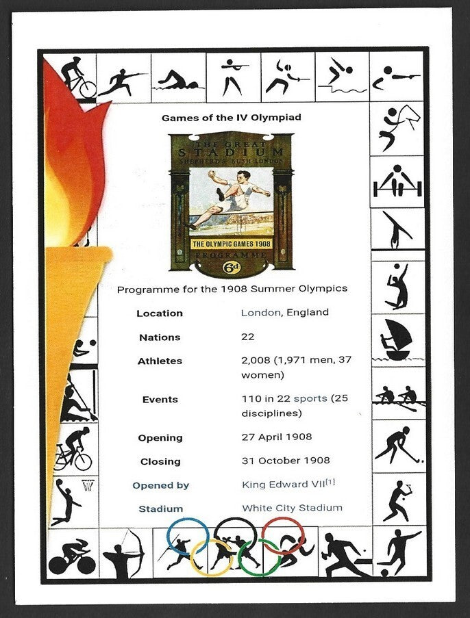 India 2024 Paris Olympics maxi card with 1908 London, England Olympics cachet