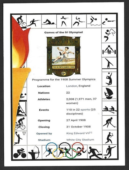 India 2024 Paris Olympics maxi card with 1908 London, England Olympics cachet