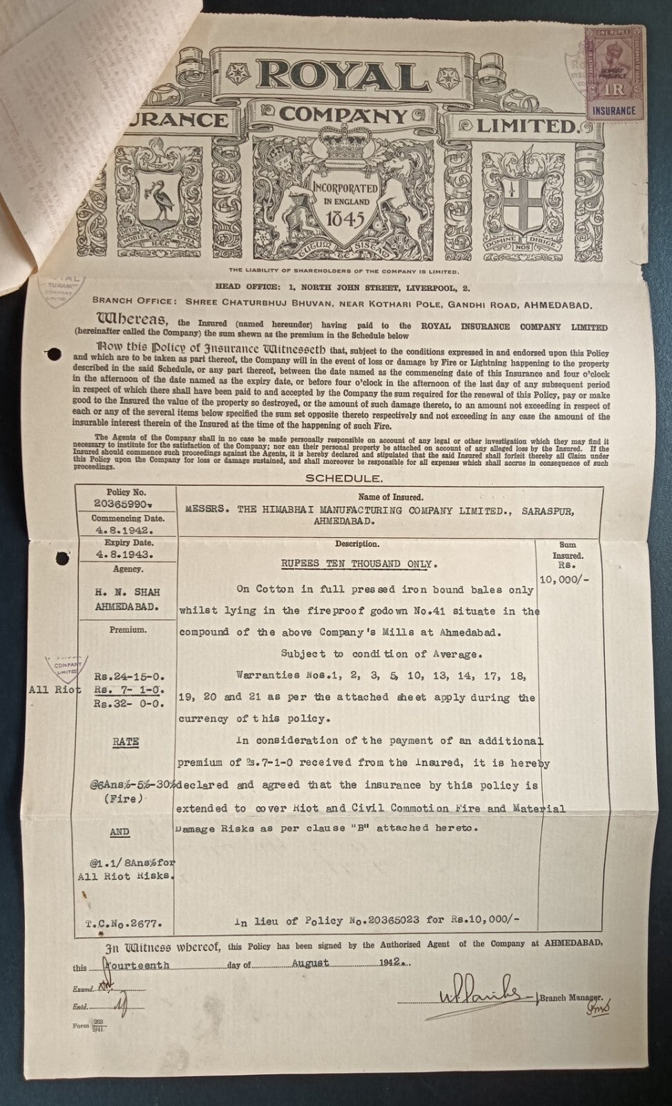 India ROYAL INSURANCE COMPANY 1955