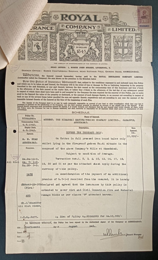 India ROYAL INSURANCE COMPANY 1955