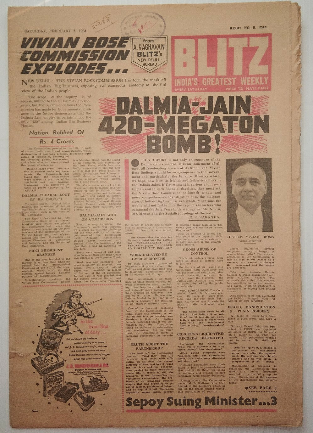 India Blitz February 1963 DALMIA JAIN 420 MEGATON BOMB
