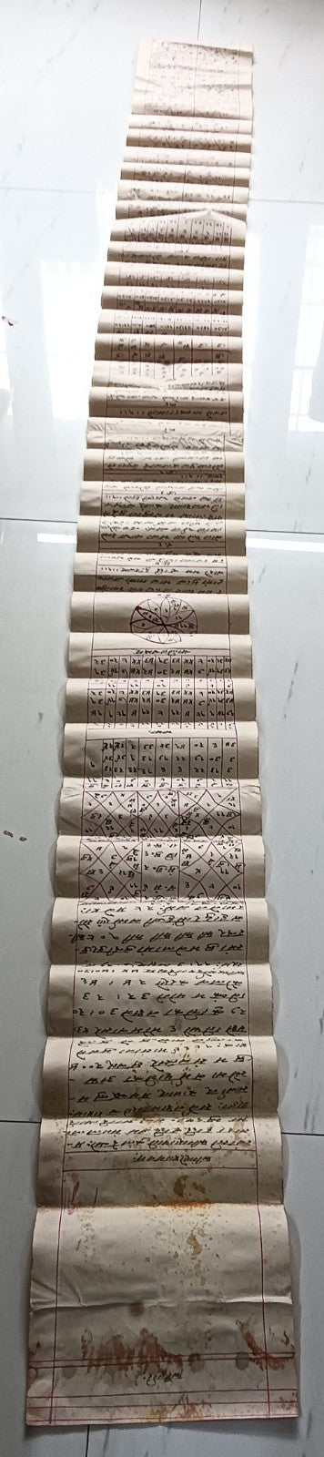 India vintage hand drawn handwritten Hindu horoscope scroll 9 x 104 inches