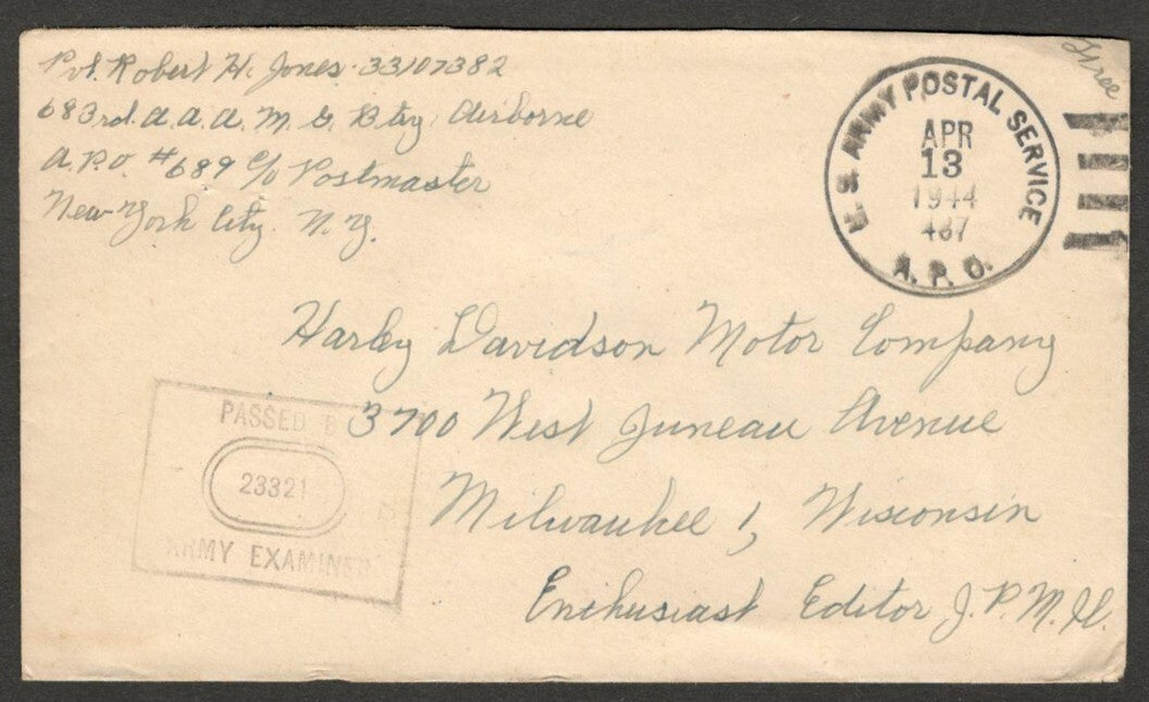 (AOP) India WW2 US Military cover FPO 487 (Dinjan, Assam, Burma Front) 1944