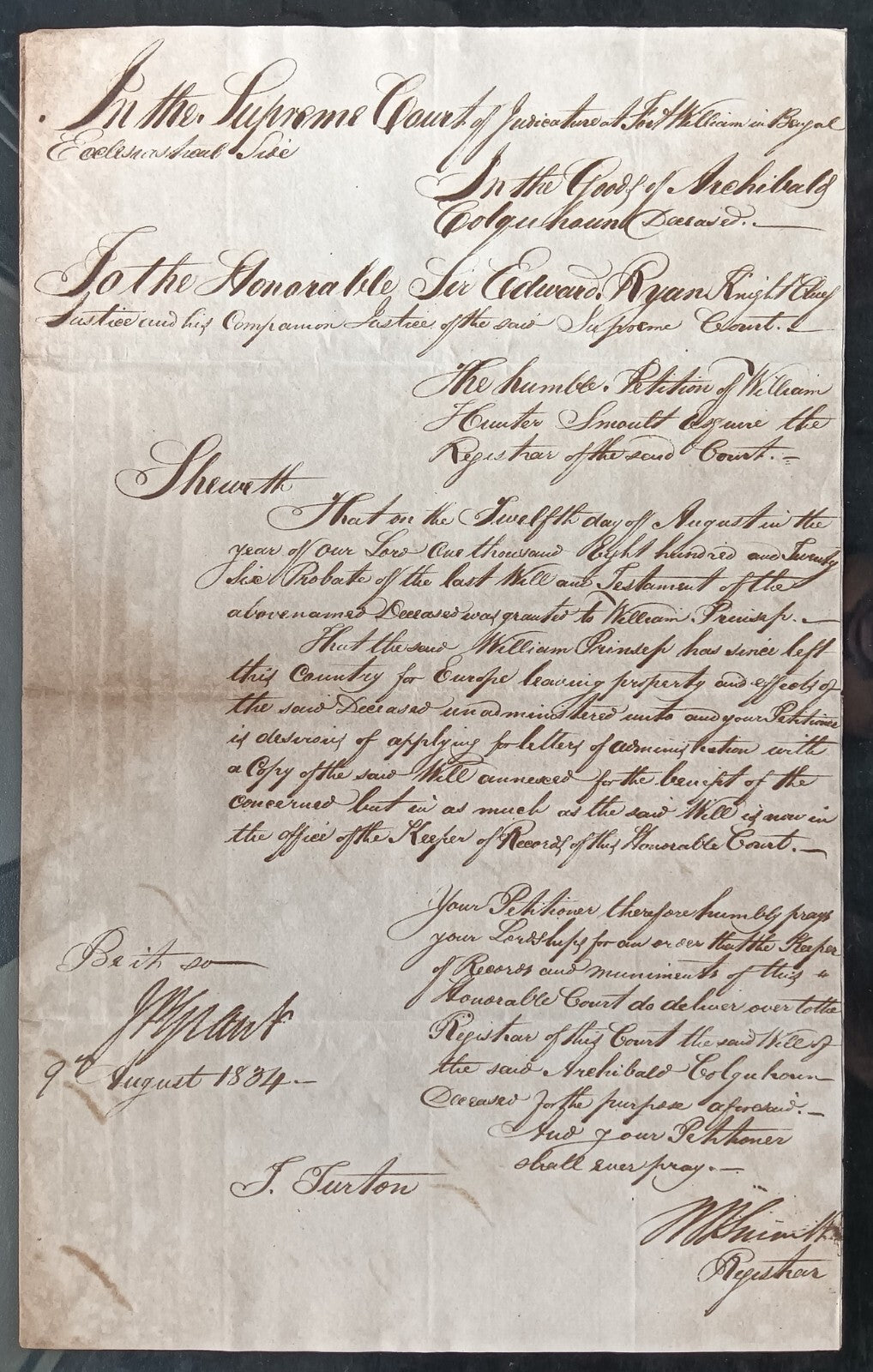 India King William IV 1834 Fort William, Calcutta document