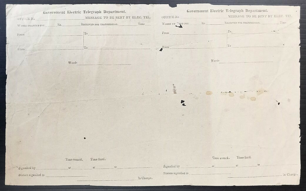 AOP1859 India GOVERNMENT ELECTRIC TELEGRAPH joined pair UNUSED