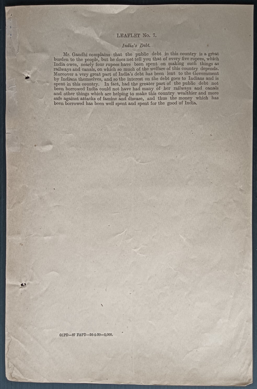 India - British reply to Gandhi's accusations 1930 LEAFLET No 7
