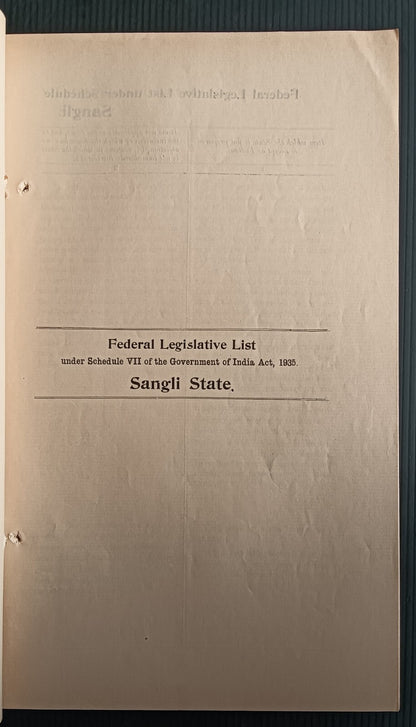 India 1937 ACCESSION Negotiations Views of SANGLI STATE 21pgs printed