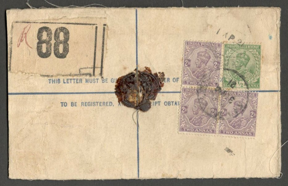 AOPIMT India KGV registered envelope uprated 1/2a & 2a (3) 1921