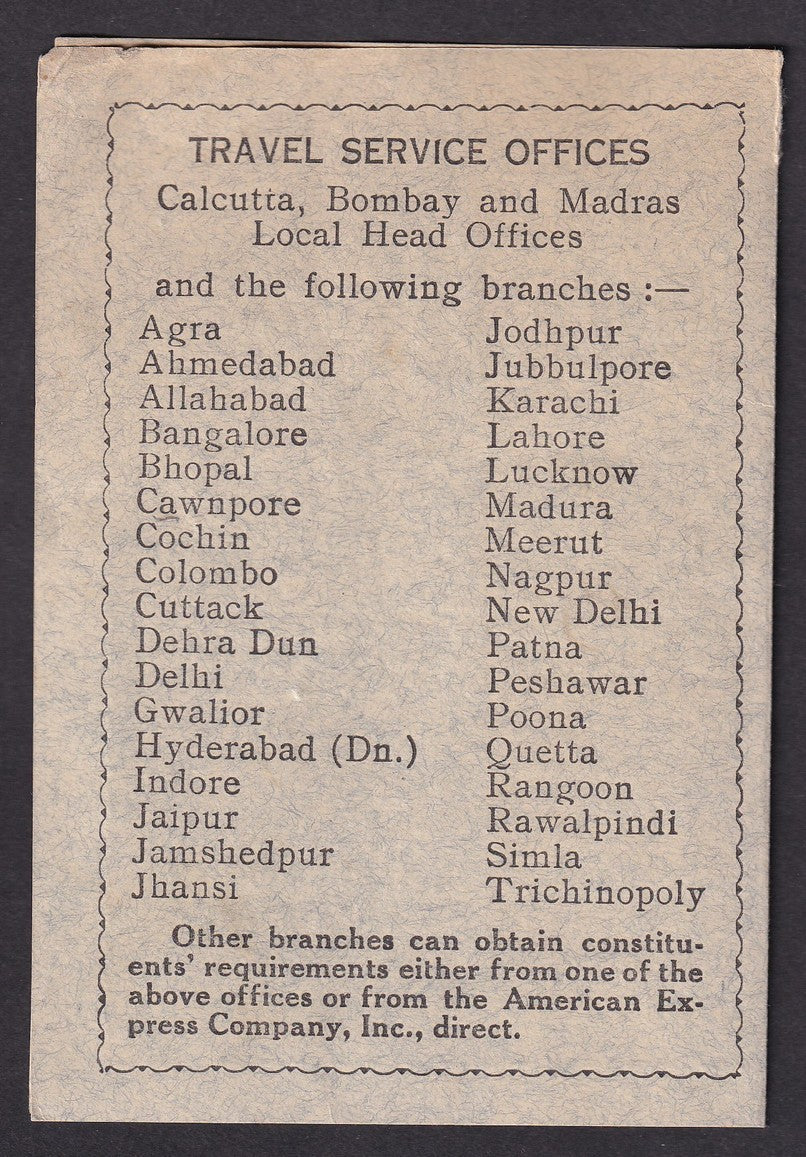 IMPERIAL BANK OF INDIA Ltravel Service advertisement card