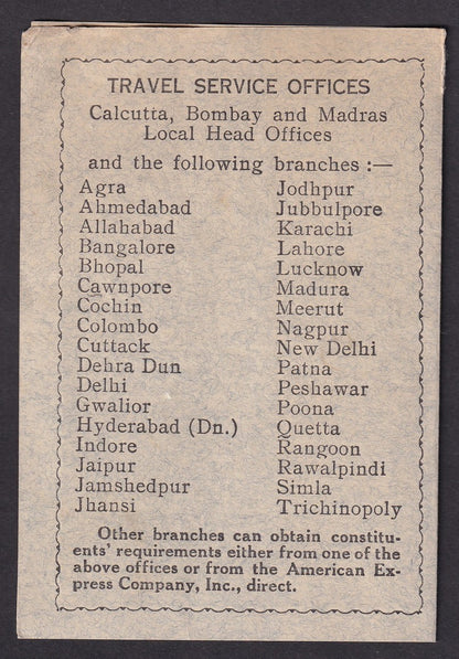 IMPERIAL BANK OF INDIA Ltravel Service advertisement card