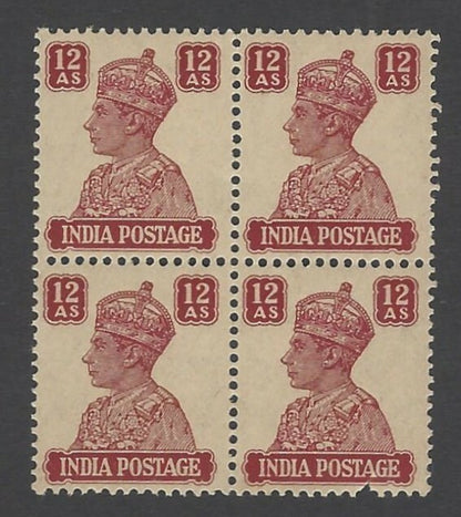 India 1940-3 KGVI 12a MNH block of 4 SG £52.00