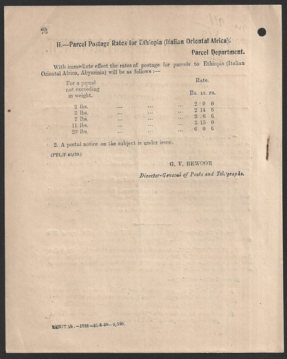 India 1939 POSTAL NOTICE Express Delivery System for Book Packets