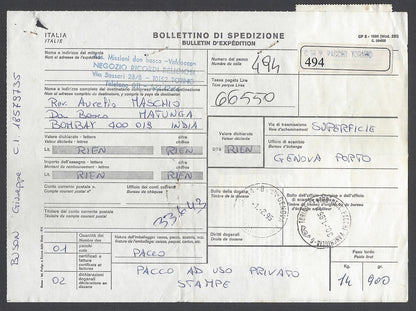 AOP Italy parcel card to India