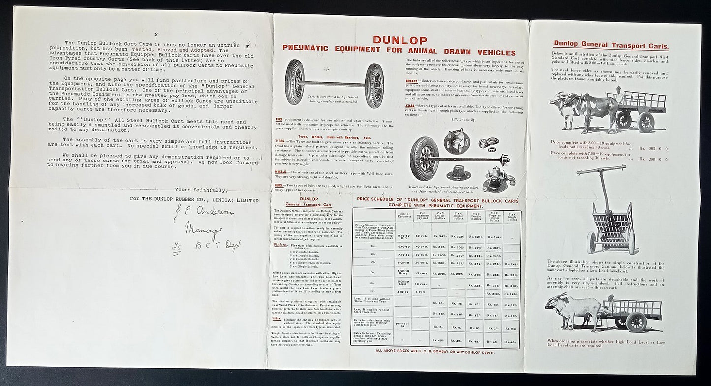India DUNLOP BULLOCK CART TYRES 1935 advertisement brochure