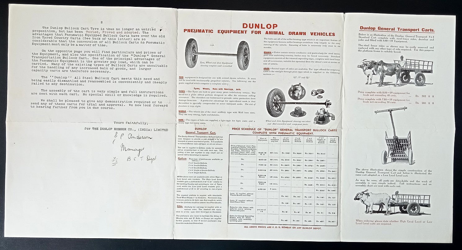 India DUNLOP BULLOCK CART TYRES 1935 advertisement brochure