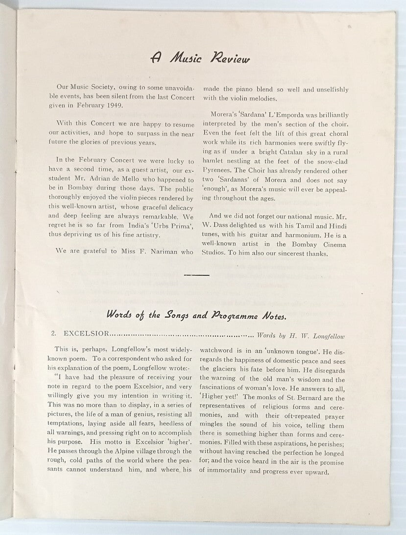 India MUSIC REVIEW ST. Xavier's School Musical Society Bombay October 8th, 1950