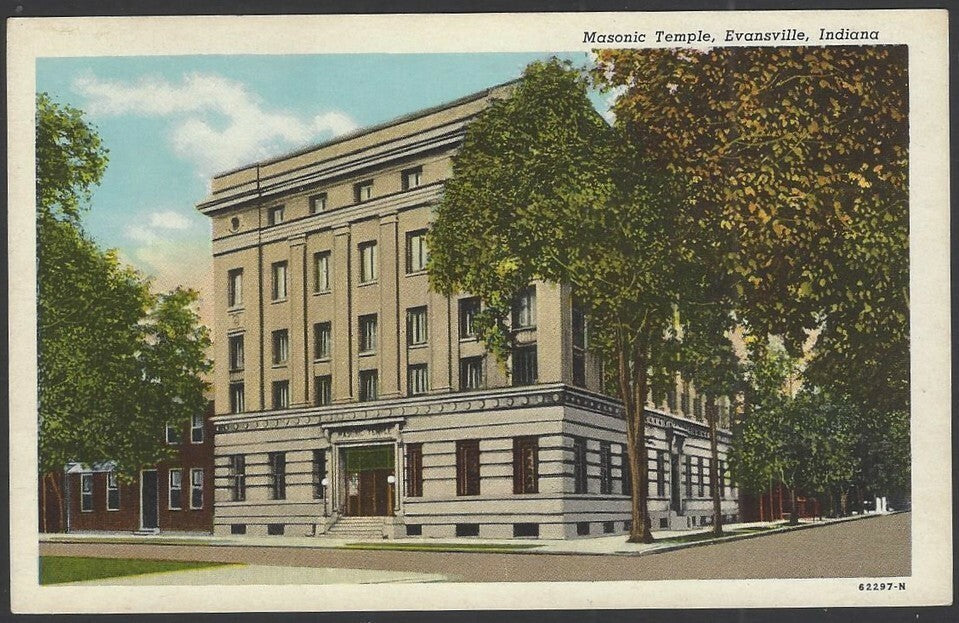 Evansville Indiana Masonic Temple vintage postcard