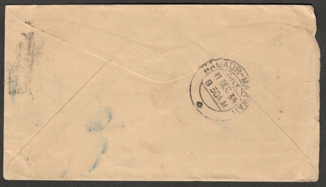 (AOP) India 1934 KGV advertisement cover TEXACO MOTOR OILS (AUTOMOBILE)