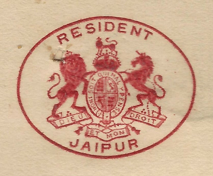 India 1925 signed crested letter RESIDENT JAIPUR