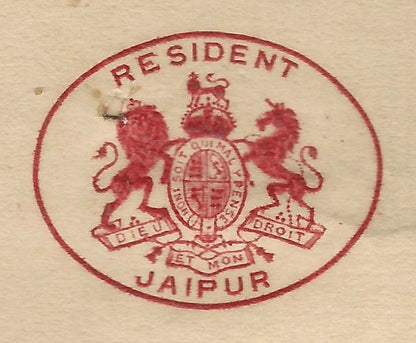 India 1925 signed crested letter RESIDENT JAIPUR