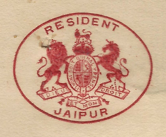 India 1925 signed crested letter RESIDENT JAIPUR