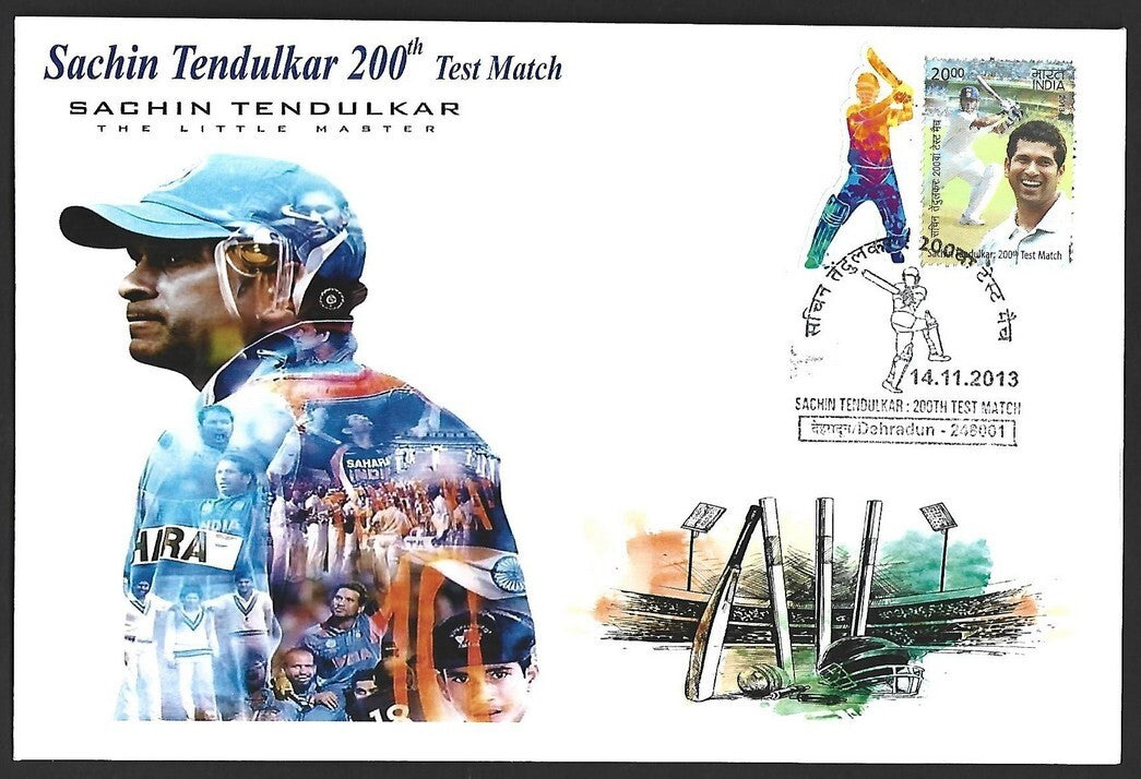 CRICKET India 2013 Sachin Tendulkar 200th Test private FDC with diecut label