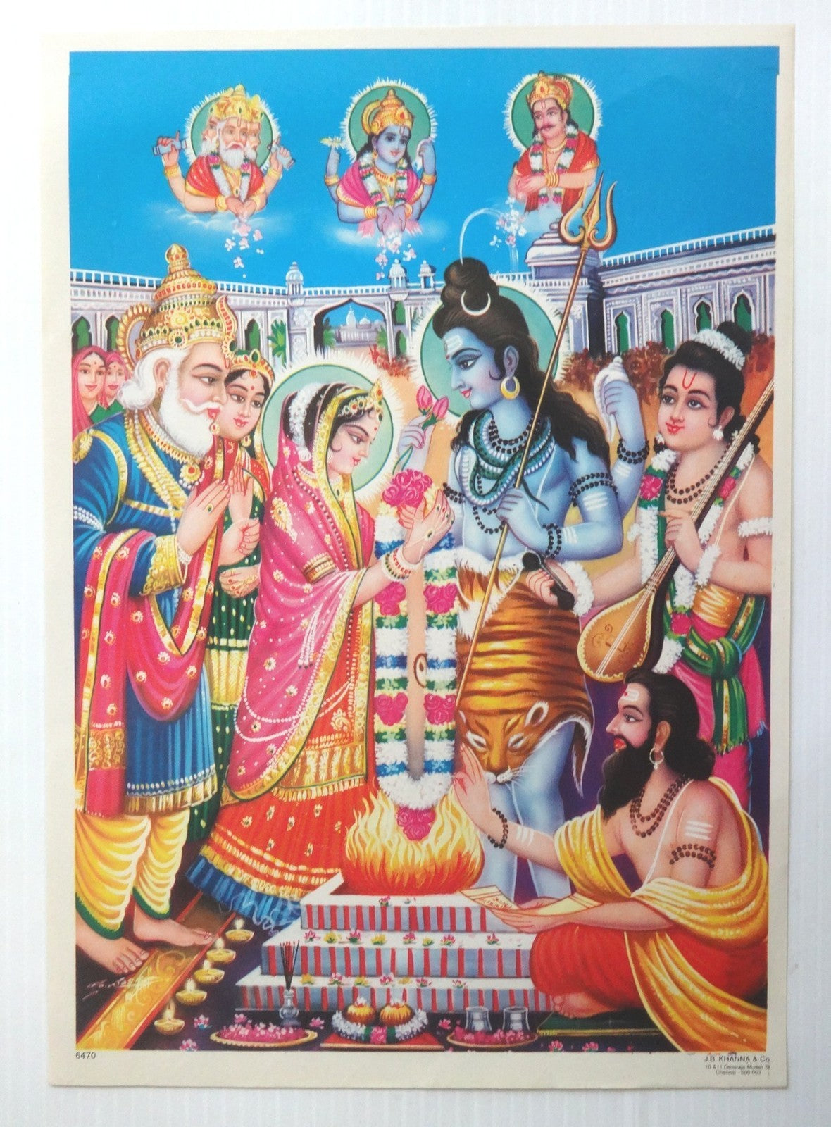 India vintage Hindu poster SHIV Wedding, J.B. KHANNA 9.4” x 13.3”