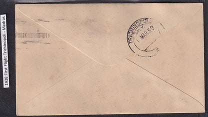 India 1938 First Flight cover Trichnopoly to Bombay