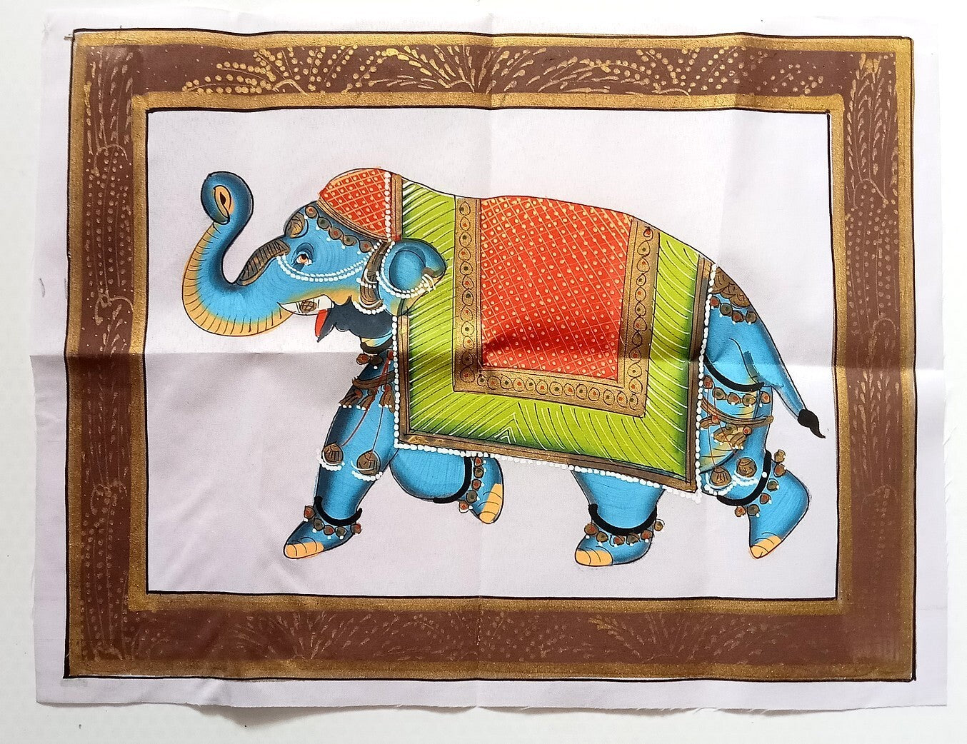 India vintage hand painting on cloth RADHA KRISHANA IN BULLOCK CART 9x13 inches