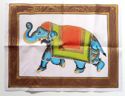 India vintage hand painting on cloth RADHA KRISHANA IN BULLOCK CART 9x13 inches