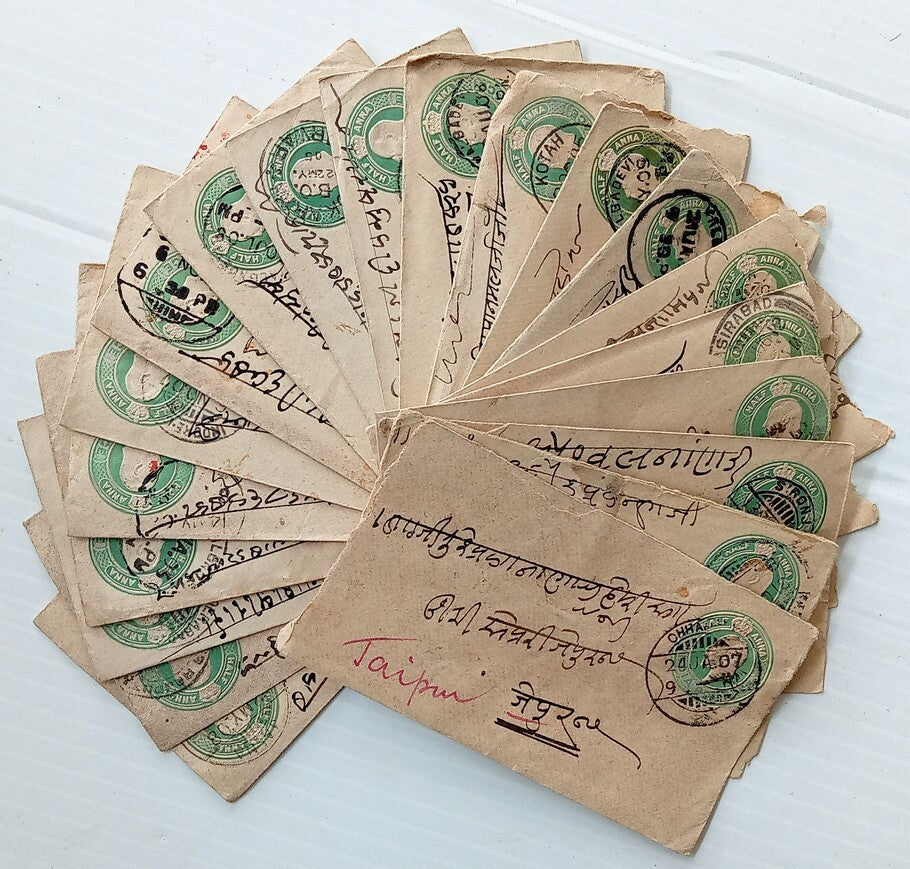 India KEdVII 1/2a green envelopes x 100 selected for condition WHOLESALE