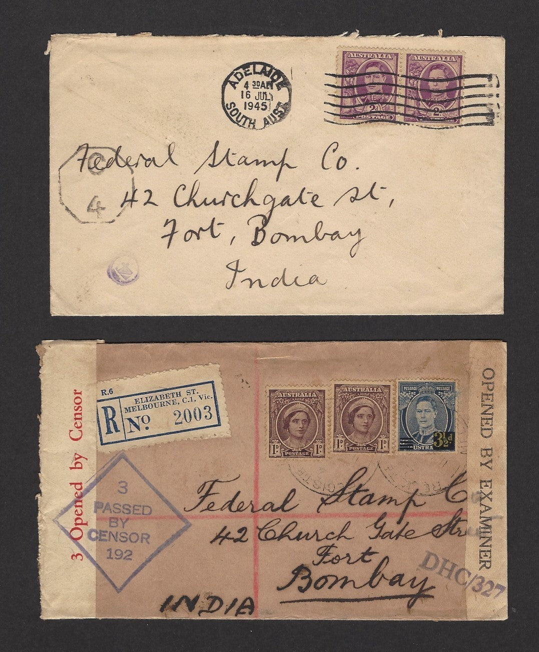 Australia WW2 covers to India with censors of both countries (6)