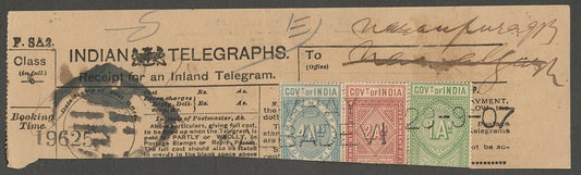 AOP India Telegraph stamps on 1907 BY- KALBADEVI Telegraph receipt