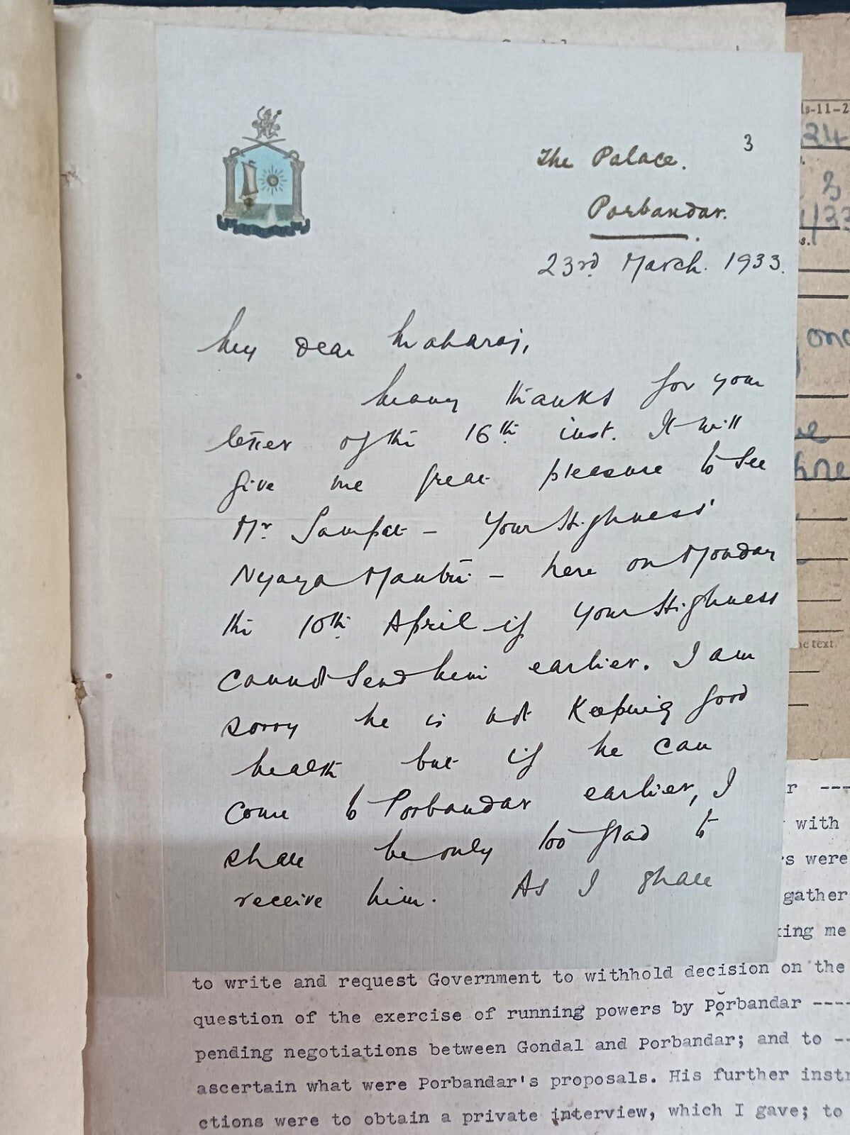 India 1933 Gondal Porbandar Dispute correspondence incl. 20 signed by Maharajas