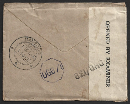 AOP Burma Military Admin censors on incoming cover from India