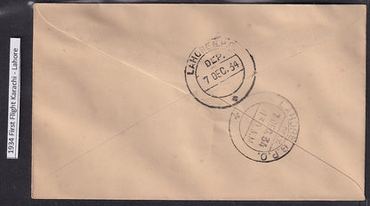 India 1934 First Flight cover Karachi - Lahore flight