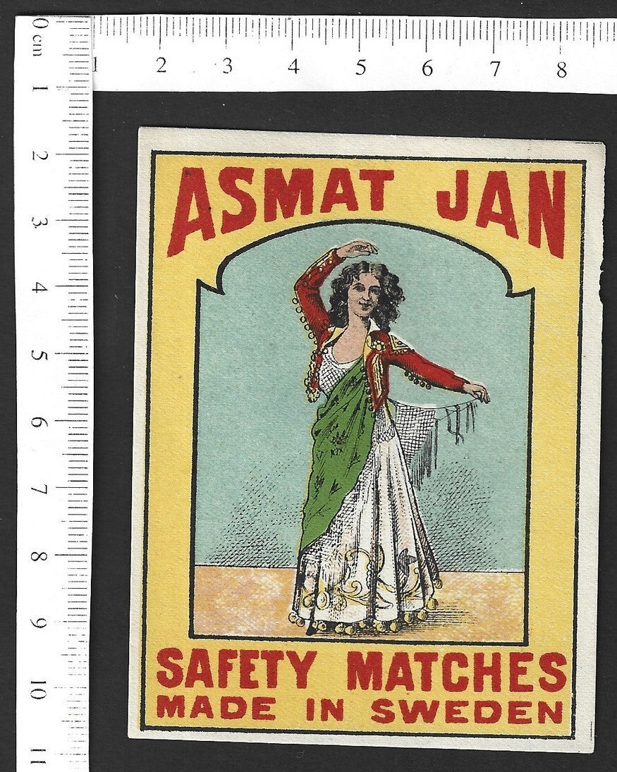 India vintage large matchbox label Asmat Jan Courtesan & Dancer