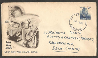 (AOP) Australia 1951 QEII 7 1/2d on FDC to India