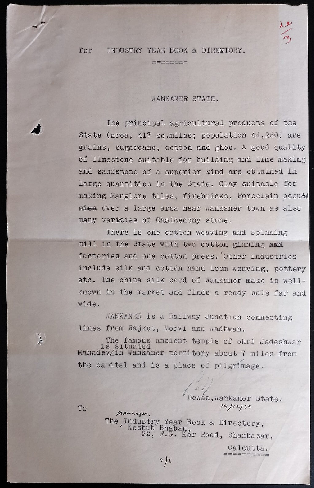 AOP India correspondence - INDUSTRY YEAR BOOK & DIRECTORY 1939