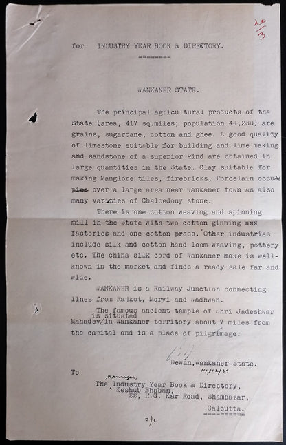 AOP India correspondence - INDUSTRY YEAR BOOK & DIRECTORY 1939