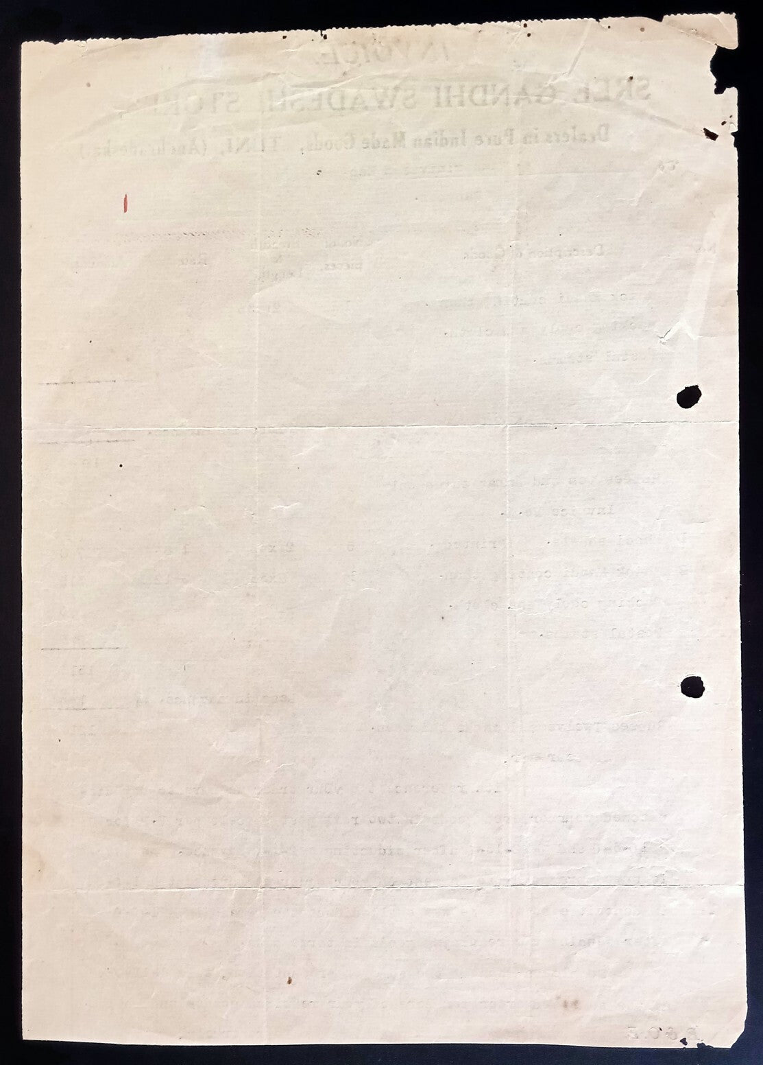 India Boycott Movement SREE GANDHI SWADESHI STORES, Tuni 1931 billhead