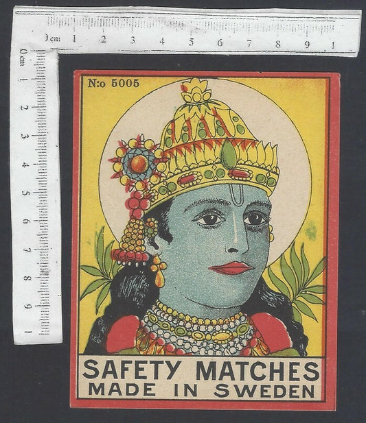 AOP India vintage packet size label Lord Krishna Made in Sweden