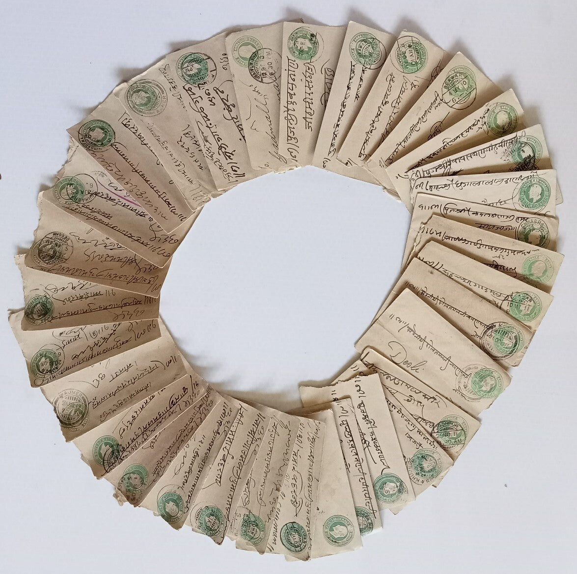 India KEdVII 1/2a green envelopes x 100 selected for condition WHOLESALE
