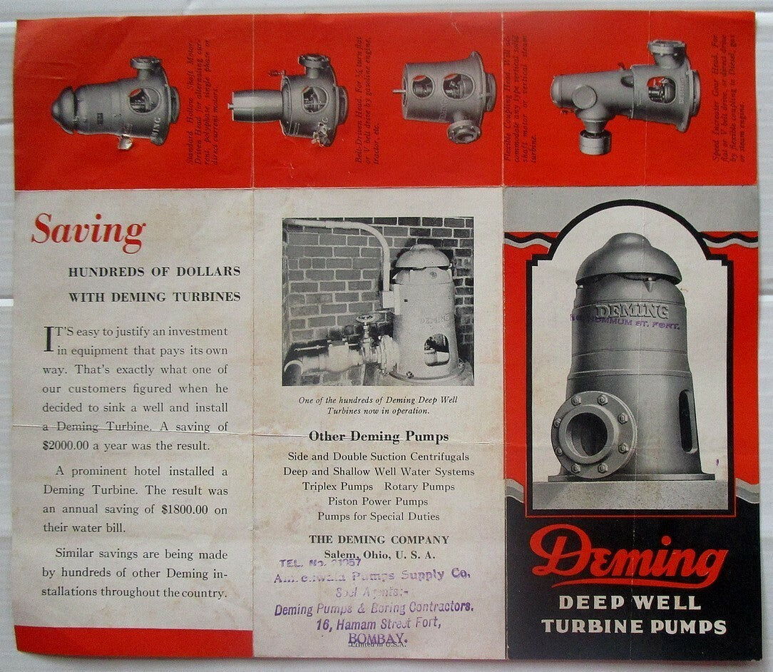India 1939 advertzements etc for DEMING WELL PUMPS