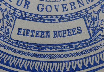 India Jaipur State 15R stamp paper EIFTEEN error