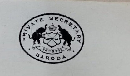 BARODA STATE PRIVATE SECRETARY signed crested letter 1927 India