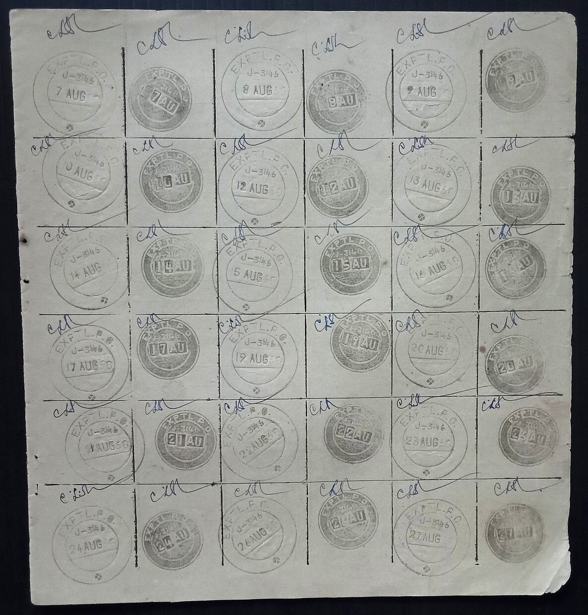 India 1957-68 Post Office daily postmark proof impression sheets (18)